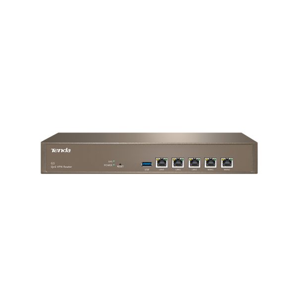 Tenda G3 Wireless Router <strong>Tenda G3 Wireless Repeater QoS VPN Router | G3</strong> <ul> <li>Wireless N8000Mbps</li> <li>2.4 GHz Frequency</li> <li>Interface 1-4x GE WAN, 4-1x GE LAN & 1x USB</li> <li>AC function & multiple operation modes of router mode and bridge mode</li> <li>Working Mode manage 8 access points and offers capacity for 120 networking devices</li> </ul>