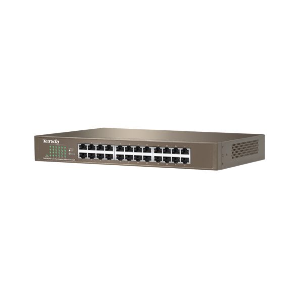 Tenda TEG1024D 24 Port 1 1 <h3>Stable connection for 7*24</h3> 24*10/100/1000 Mbps auto-negotiation RJ45 ports, up to 2000 Mbps of full duplex transmission rate, line-speed forwarding by all ports, and large cache capacity ensure the timely transfer of large files and stable streaming video. Stay connected for 7*24.