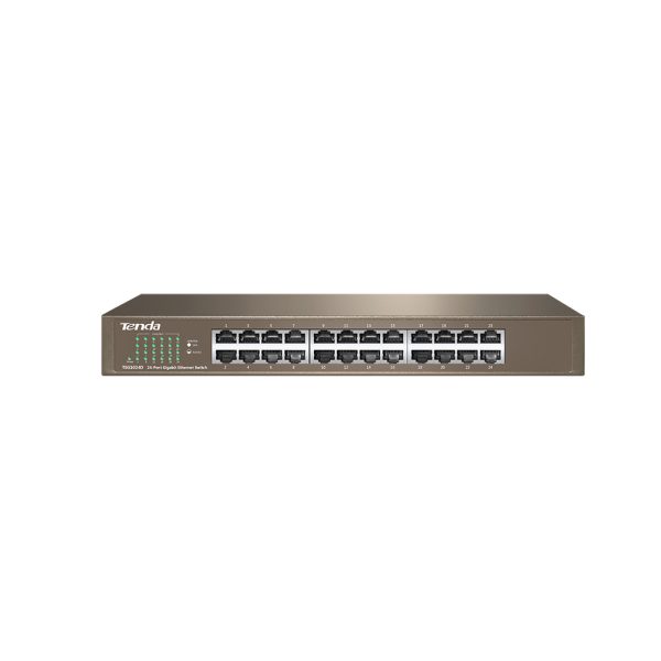 Tenda TEG1024D 24 Port <h3>Stable connection for 7*24</h3> 24*10/100/1000 Mbps auto-negotiation RJ45 ports, up to 2000 Mbps of full duplex transmission rate, line-speed forwarding by all ports, and large cache capacity ensure the timely transfer of large files and stable streaming video. Stay connected for 7*24.