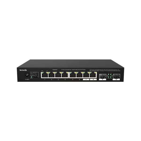 TEM2010F 8 Port 2.5G Ethernet Switch 1 <div class="container"> <div class="row featurette d-flex justify-content-between align-items-center"> <div class=" col-md-7 order-md-2 pt-4 "> <p class="pb-4 w75pro">TEM2010F is an 8-port 2.5G Ethernet switch with 2 SFP ports independently designed by Tenda. The switch supports three-mode toggle and offers eight 2.5 Gbps RJ-45 ports and two 2.5 Gbps SFP ports, establishing high-speed network along with computers, NAS, TV set-up boxes, Wi-Fi6 APs and so on.TEM2010F is an ideal access device for high-speed network deployment in SMEs, SOHOs, villas or wireless networking scenarios.</p> <div class="d-flex dflexInOverview"> <div class="btn-group my-2 me-1 "><a class="btn btn-outline-dark " href="https://www.tendacn.com/product/TEM2010F.html" type="button">Overview</a></div> <div class="btn-group my-2 me-1 "><button class="btn btn-outline-dark dropdown-toggle" type="button" data-bs-toggle="dropdown" aria-expanded="false">Learn More</button></div> </div> </div> </div> </div>